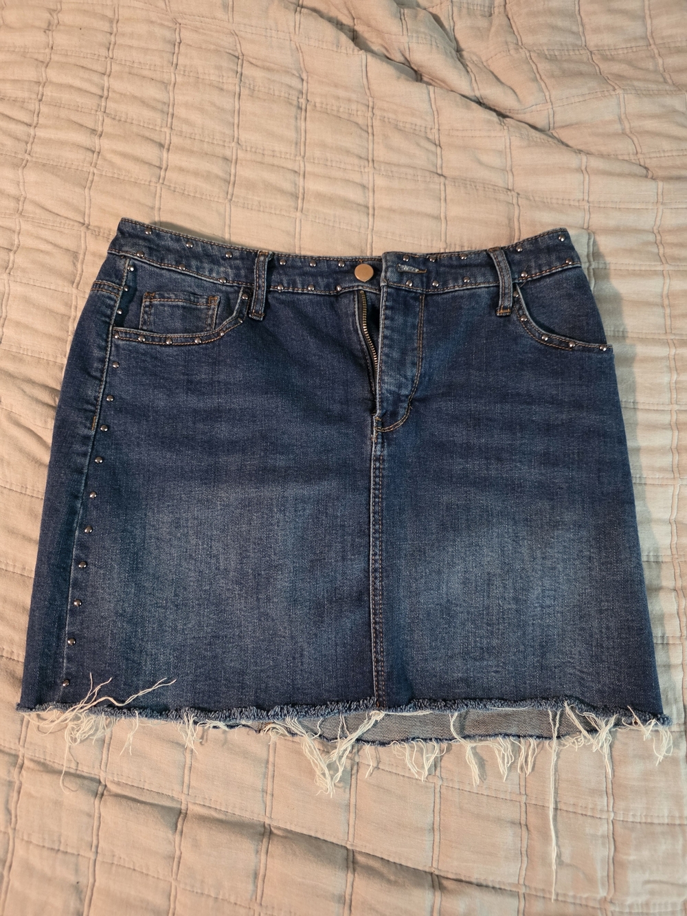 Wild Fable Studded Blue Denim Mini Skirt with Contrast Stitching